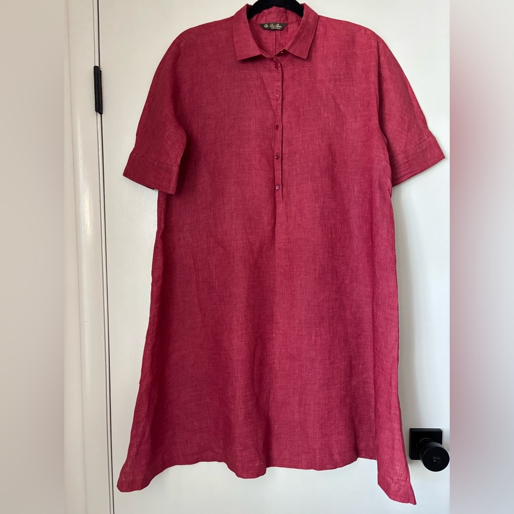 Loro Piana Red Linen Shirt Dress Sz 44 (US 8-10) | Made in Italy, Pockets